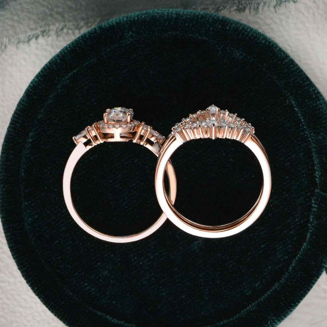 The Violet Set — Oval Lab Diamond 3-Piece Vintage Wedding Ring Set II