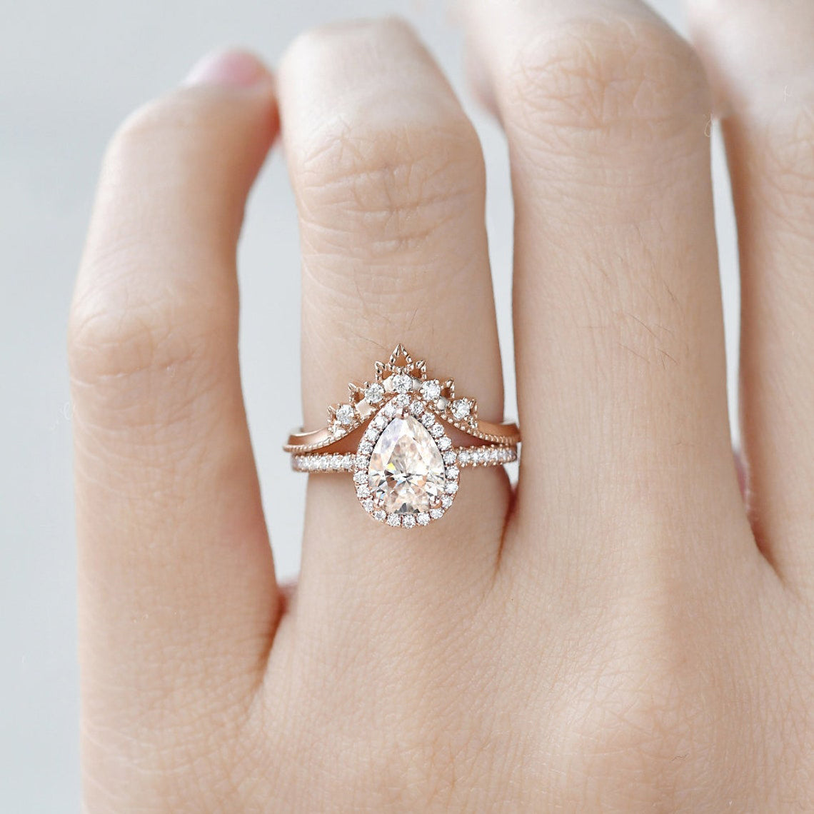 The Violet Set — Pear Lab Diamond Vintage Wedding Ring Set IV