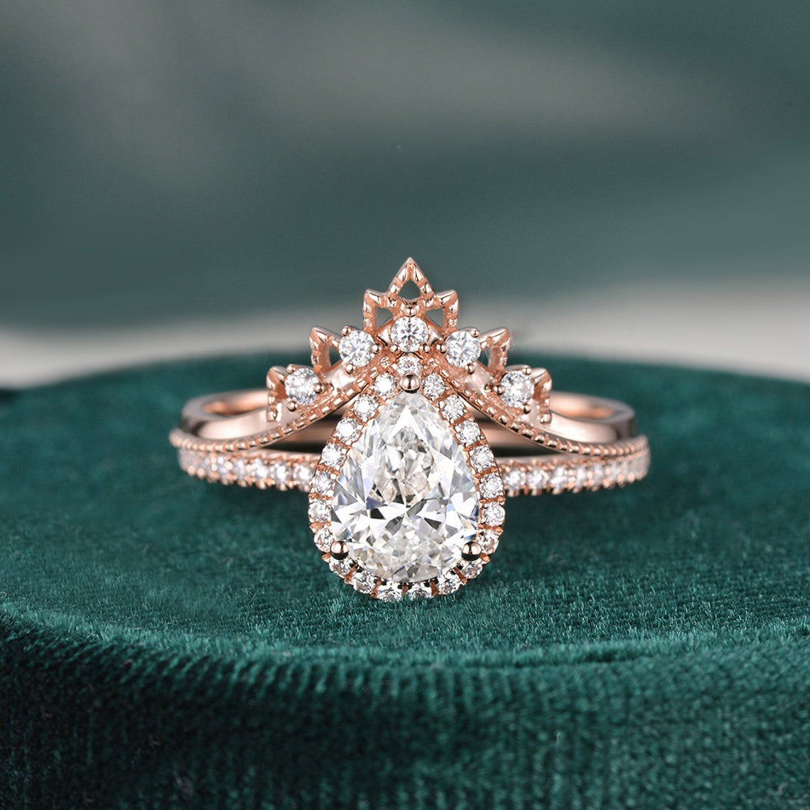 The Violet Set — Pear Lab Diamond Vintage Wedding Ring Set IV