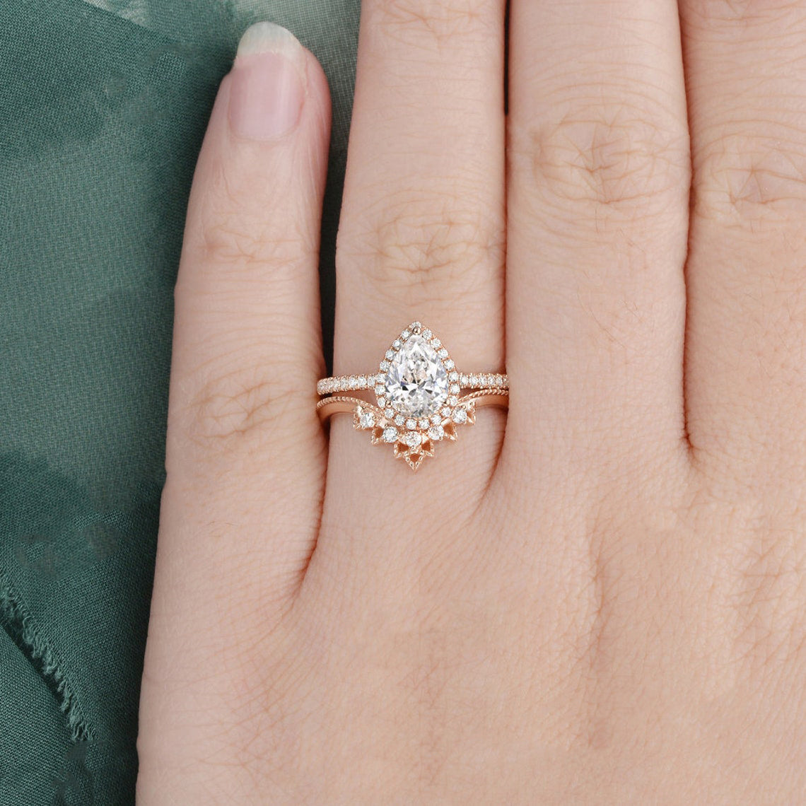 The Violet Set — Pear Lab Diamond Vintage Wedding Ring Set IV