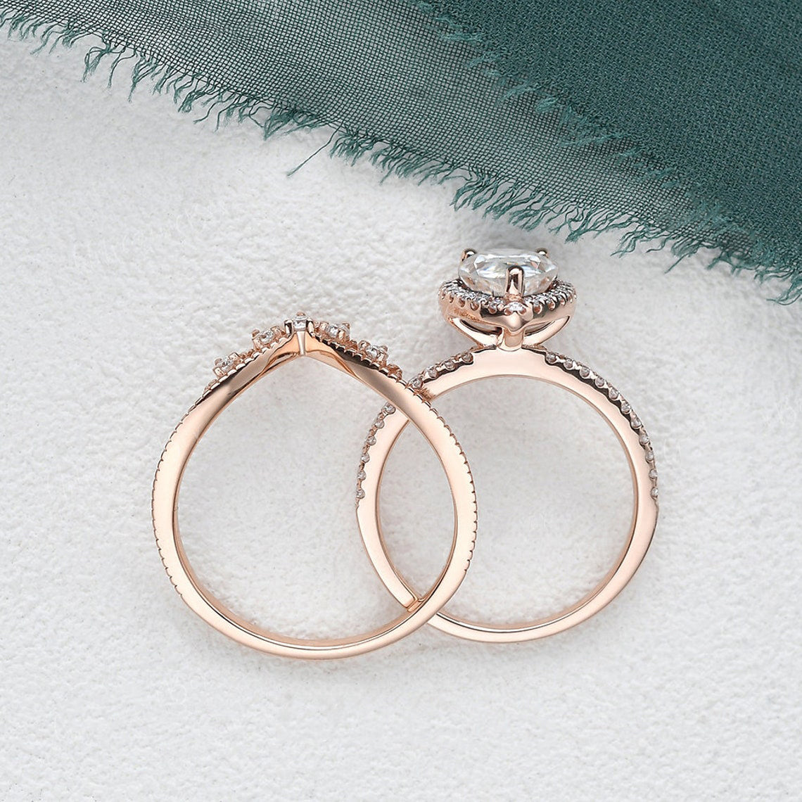 The Violet Set — Pear Lab Diamond Vintage Wedding Ring Set IV