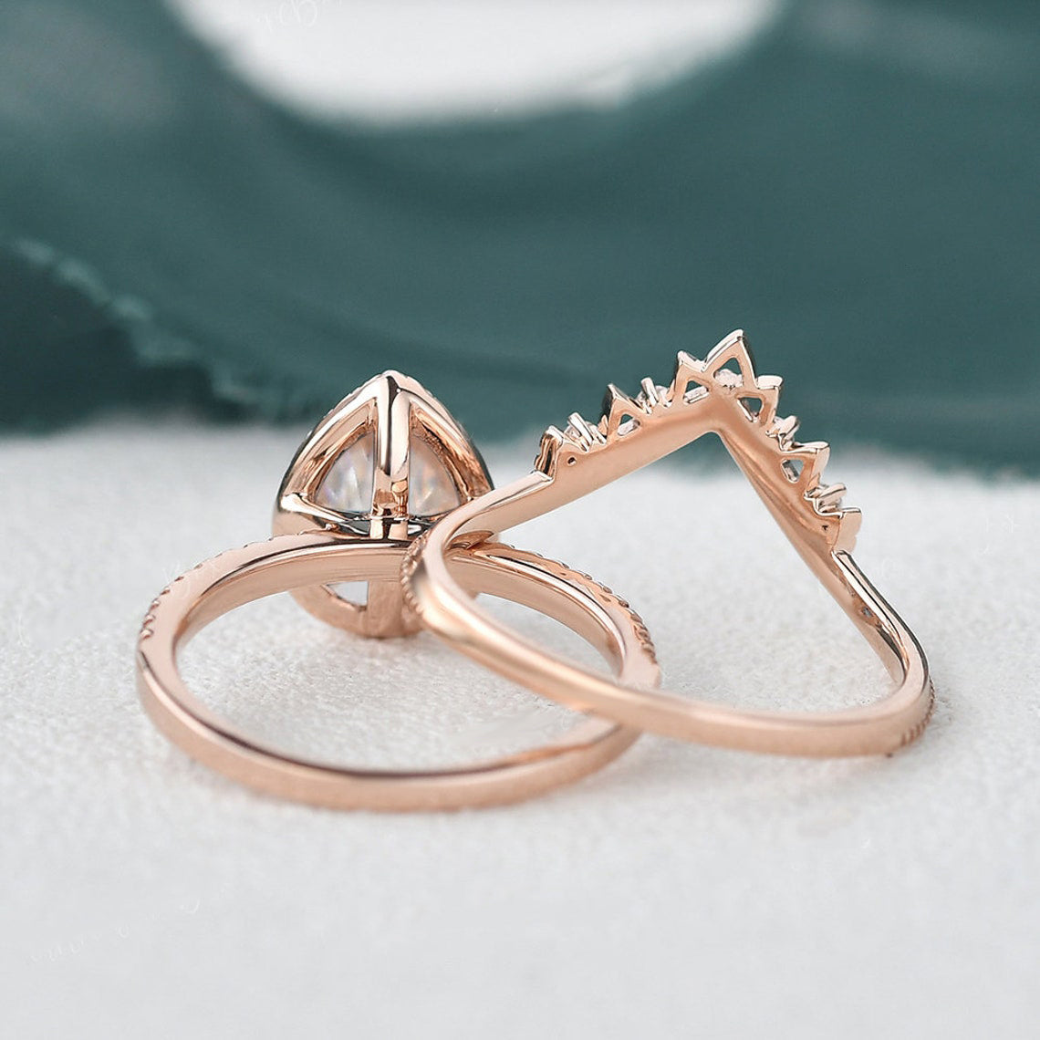 The Violet Set — Pear Lab Diamond Vintage Wedding Ring Set IV
