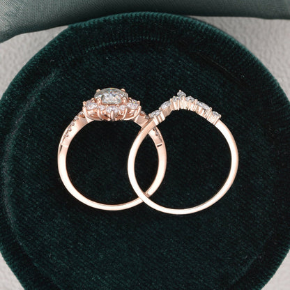 The Grace Set — Oval Lab Diamond Vintage Wedding Ring Set