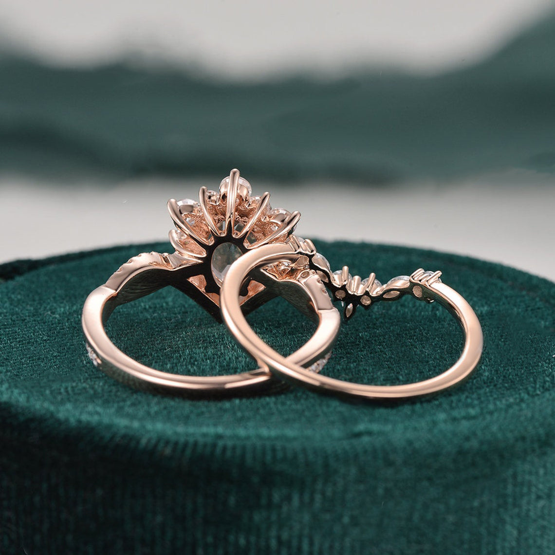 The Grace Set — Oval Lab Diamond Vintage Wedding Ring Set