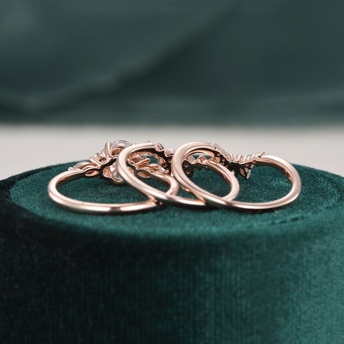 The Violet Set — Oval Lab Diamond 3-Piece Vintage Wedding Ring Set