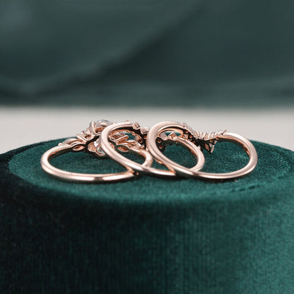 The Violet Set — Oval Lab Diamond 3-Piece Vintage Wedding Ring Set