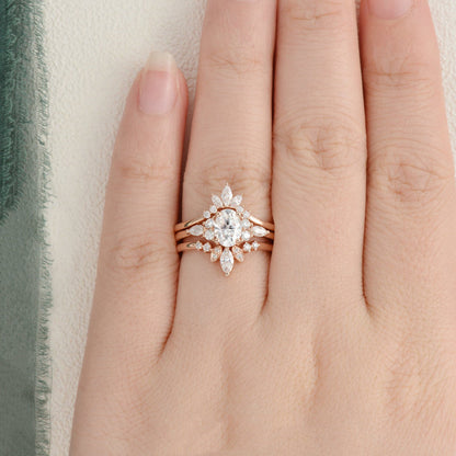 The Violet Set — Oval Lab Diamond 3-Piece Vintage Wedding Ring Set