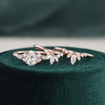 The Violet Set — Oval Lab Diamond 3-Piece Vintage Wedding Ring Set