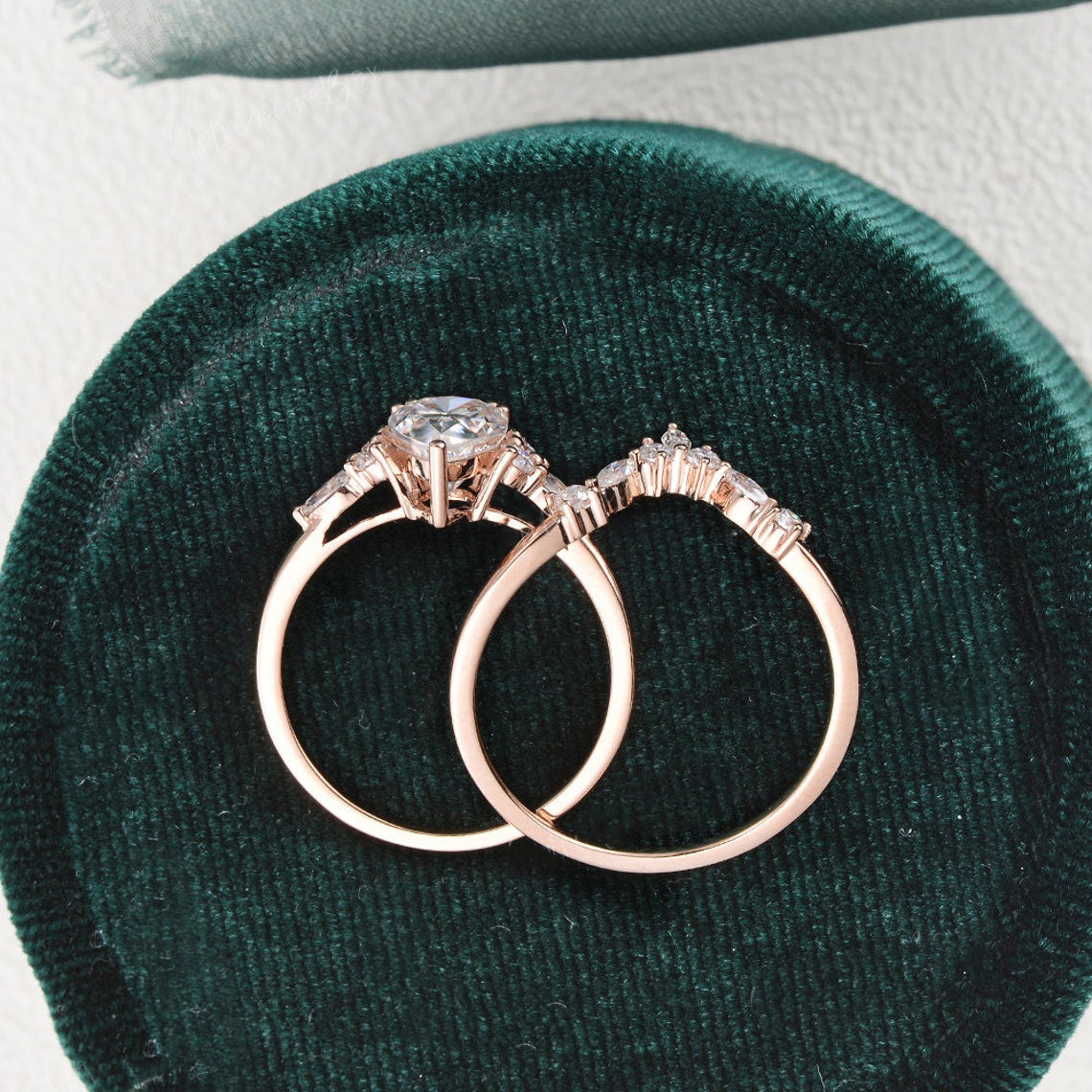 The Violet Set — Pear Lab Diamond Vintage Wedding Ring Set II