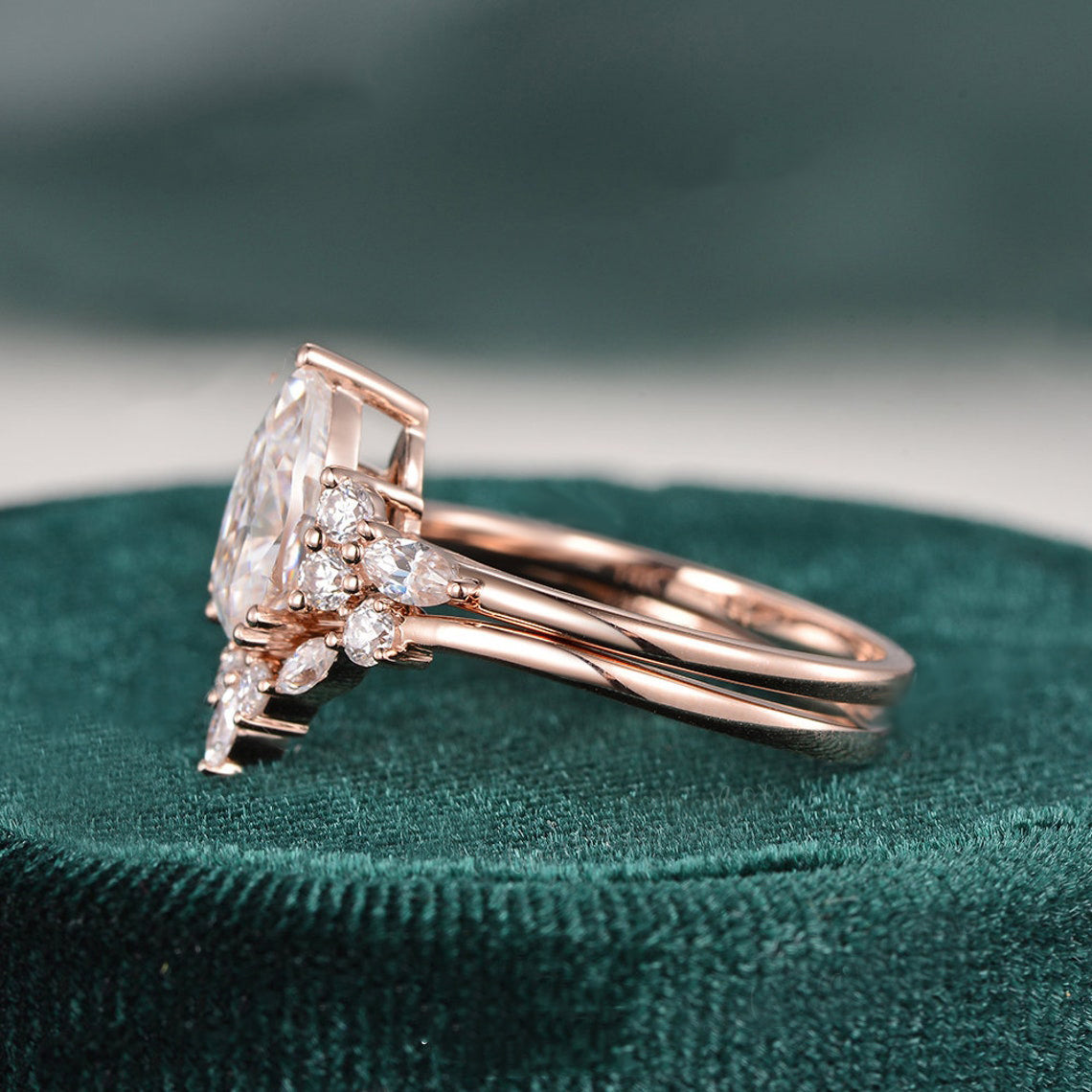The Violet Set — Pear Lab Diamond Vintage Wedding Ring Set II