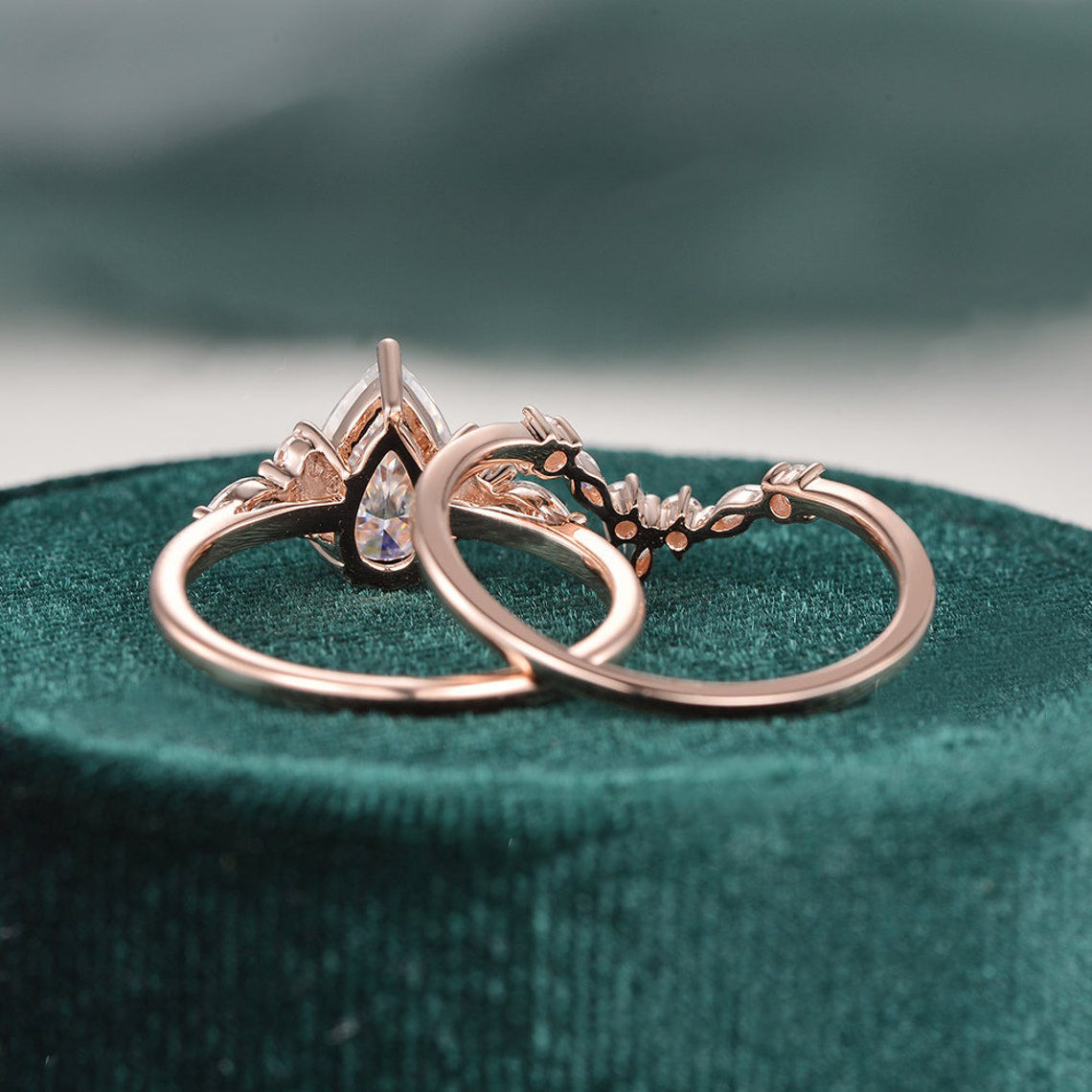 The Violet Set — Pear Lab Diamond Vintage Wedding Ring Set II