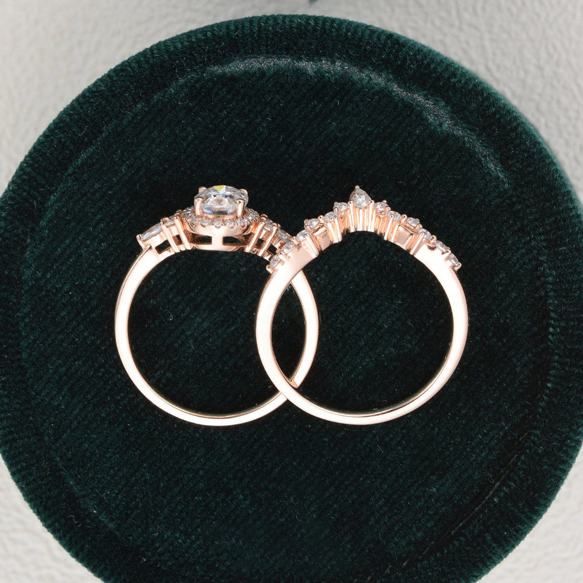 The Celeste Set — Oval Lab Diamond Secret Halo Wedding Ring Set II