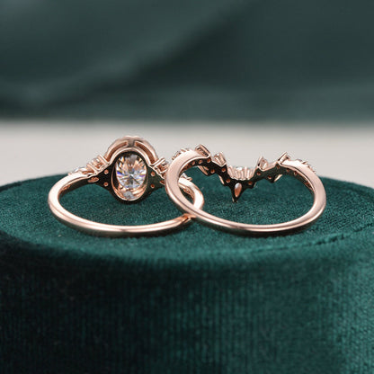 The Celeste Set — Oval Lab Diamond Secret Halo Wedding Ring Set II