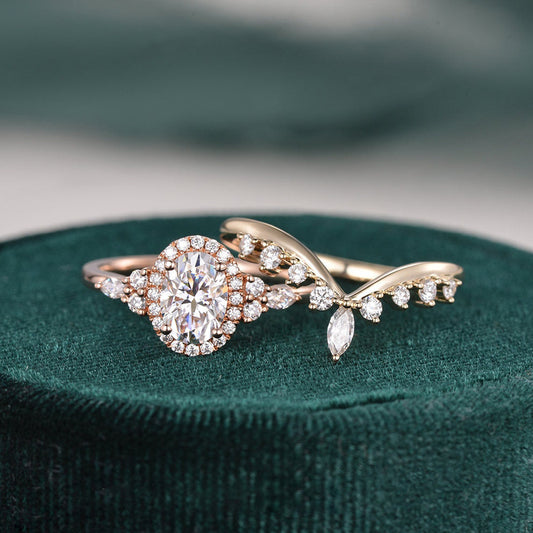 The Celeste Set — Oval Lab Diamond Secret Halo Wedding Ring Set