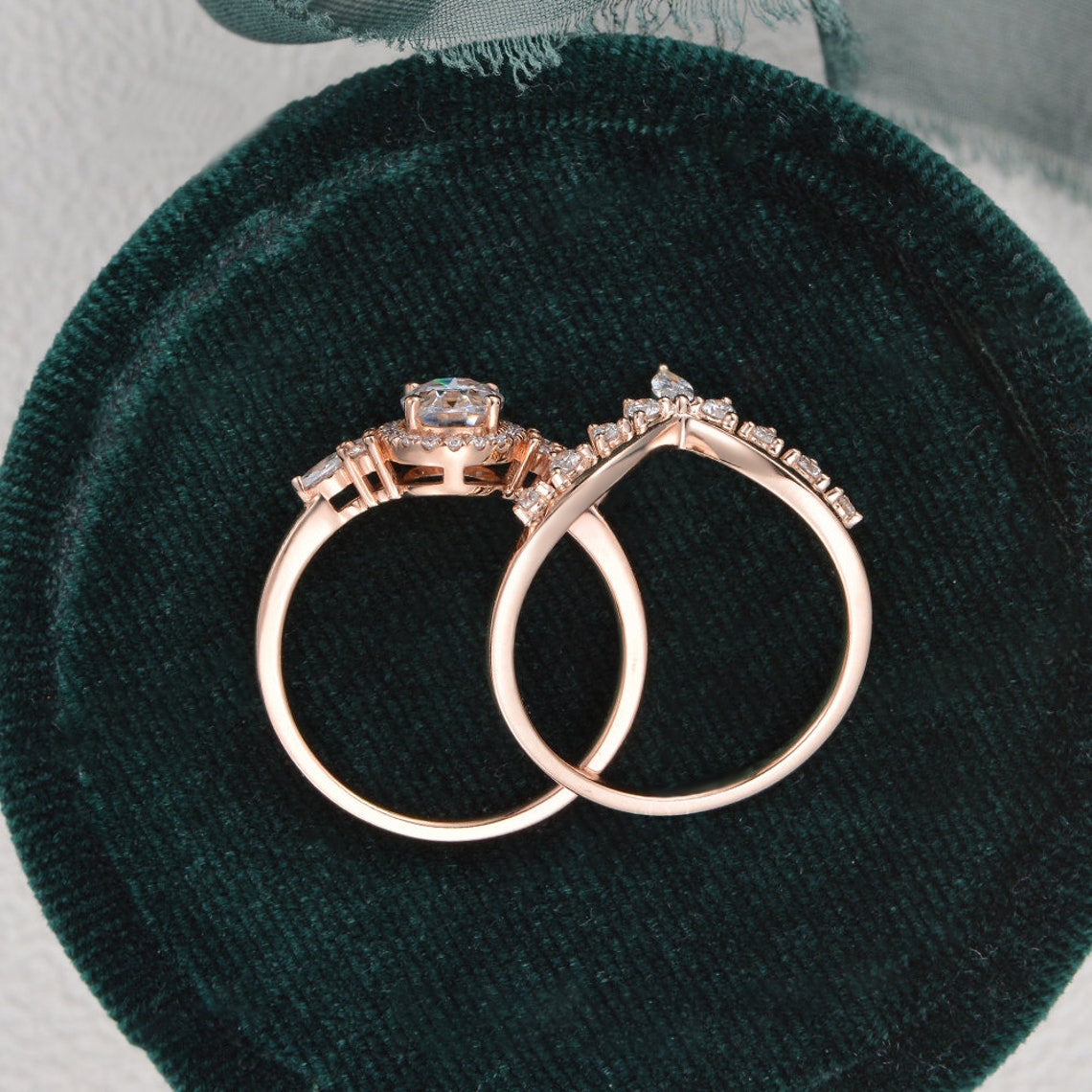 The Celeste Set — Oval Lab Diamond Secret Halo Wedding Ring Set