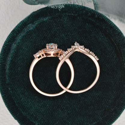 The Celeste Set — Oval Lab Diamond Secret Halo Wedding Ring Set