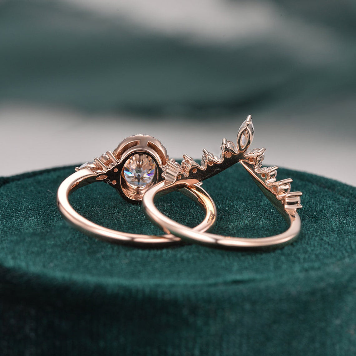 The Celeste Set — Oval Lab Diamond Secret Halo Wedding Ring Set