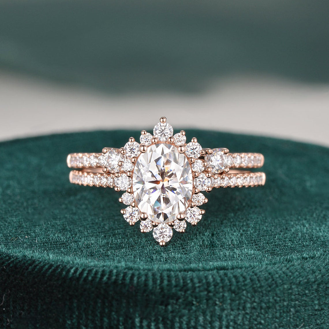 The Aurora Set — Oval Lab Diamond Halo Wedding Ring Set