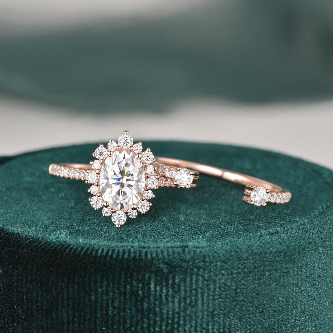 The Aurora Set — Oval Lab Diamond Halo Wedding Ring Set