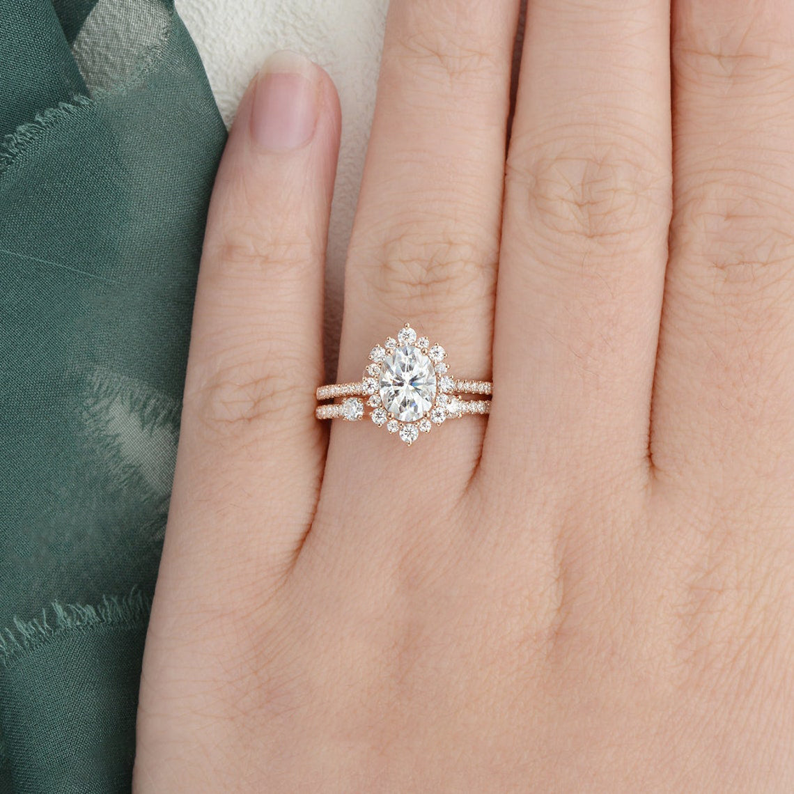 The Aurora Set — Oval Lab Diamond Halo Wedding Ring Set