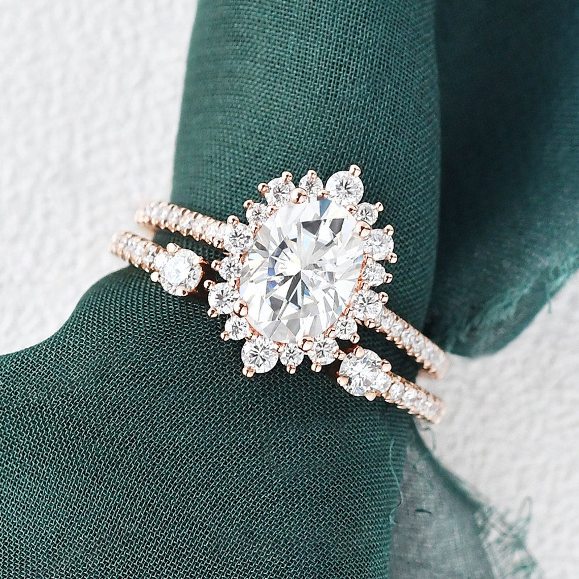 The Aurora Set — Oval Lab Diamond Halo Wedding Ring Set