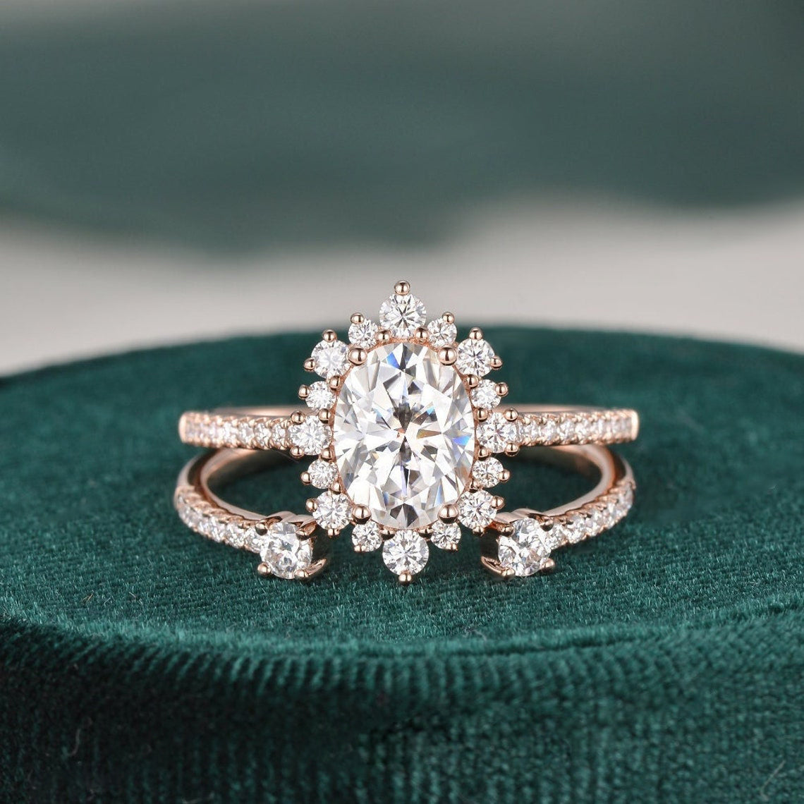 The Aurora Set — Oval Lab Diamond Halo Wedding Ring Set