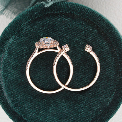 The Aurora Set — Oval Lab Diamond Halo Wedding Ring Set