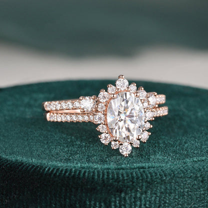 The Aurora Set — Oval Lab Diamond Halo Wedding Ring Set