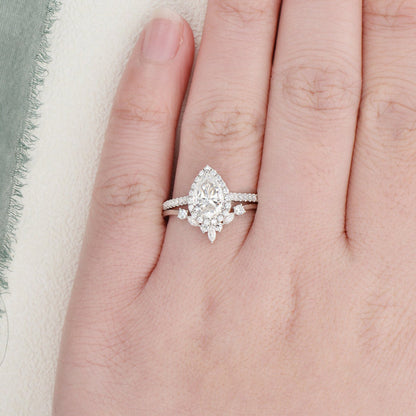 The Violet Set — Pear Lab Diamond Vintage Wedding Ring Set