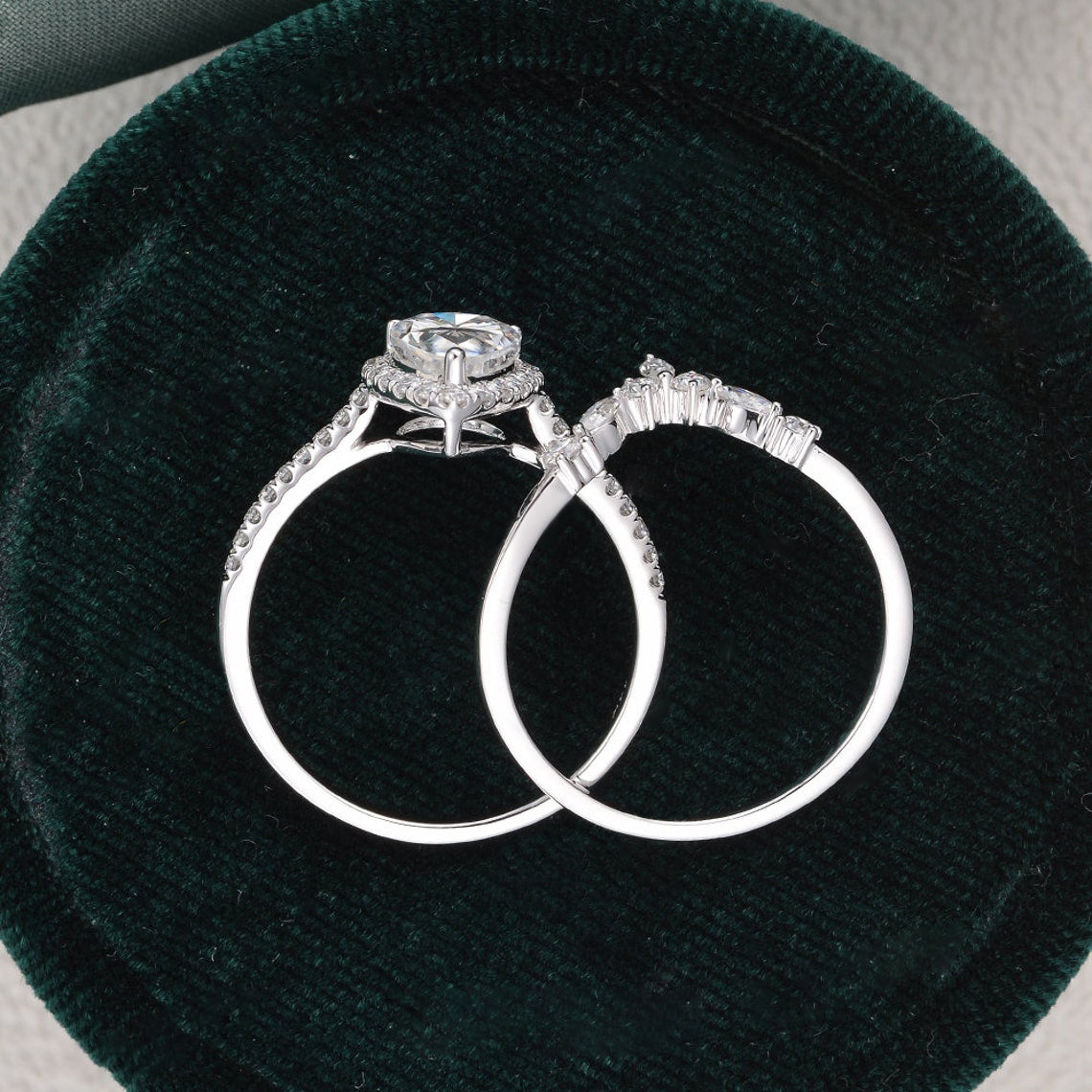 The Violet Set — Pear Lab Diamond Vintage Wedding Ring Set