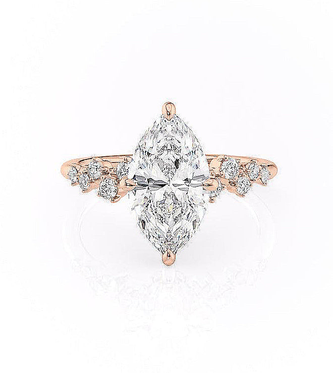 The Celeste — Marquise Lab Diamond Pavé Shoulder Secret Halo Engagement Ring
