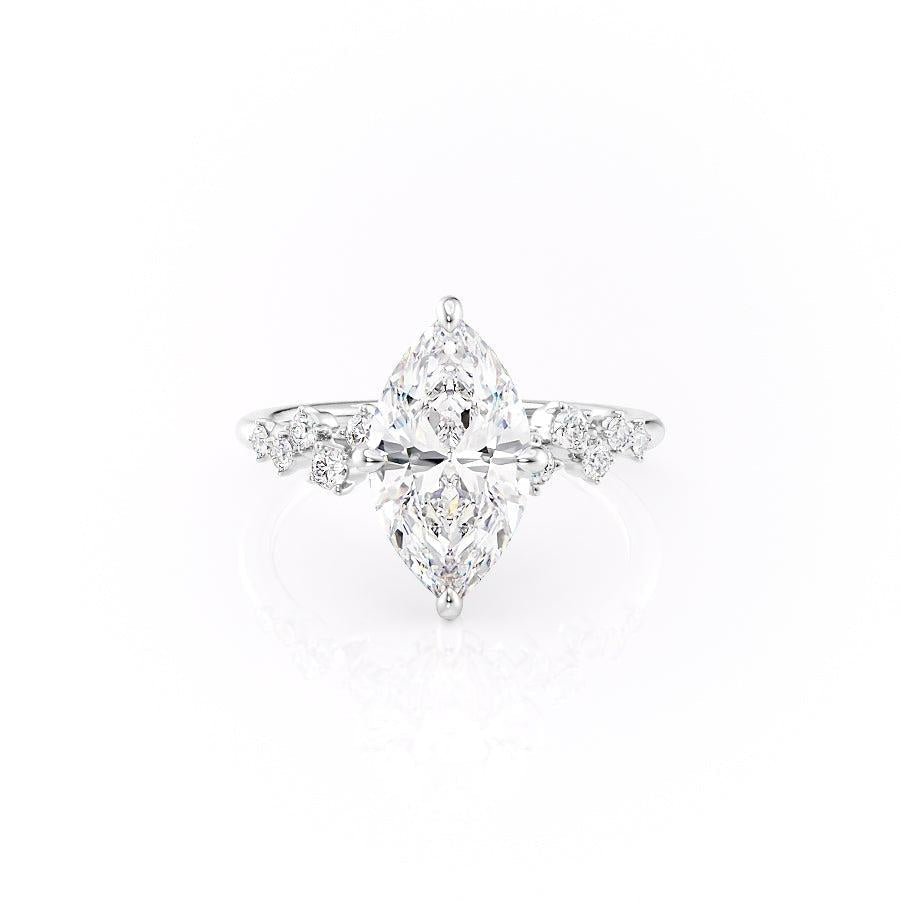 The Celeste — Marquise Lab Diamond Pavé Shoulder Secret Halo Engagement Ring