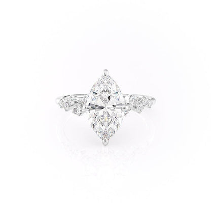 The Celeste — Marquise Lab Diamond Pavé Shoulder Secret Halo Engagement Ring