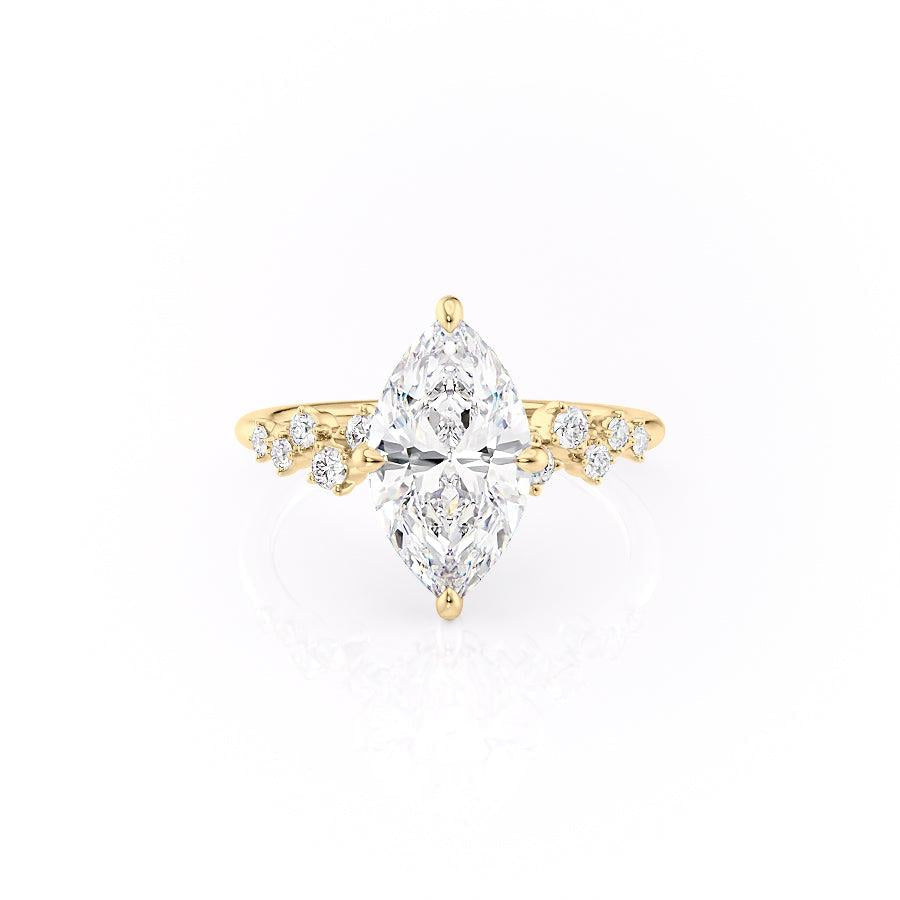 The Celeste — Marquise Lab Diamond Pavé Shoulder Secret Halo Engagement Ring