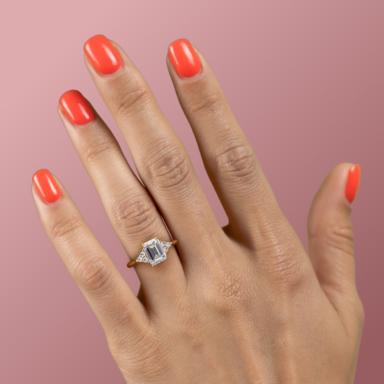 The Isla — Emerald Lab Diamond Side-Stone Engagement Ring IV