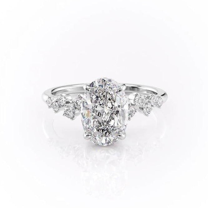 The Celeste — Oval Lab Diamond Pavé Shoulder Secret Halo Engagement Ring VI