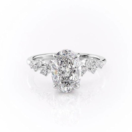The Celeste — Oval Lab Diamond Pavé Shoulder Secret Halo Engagement Ring VI