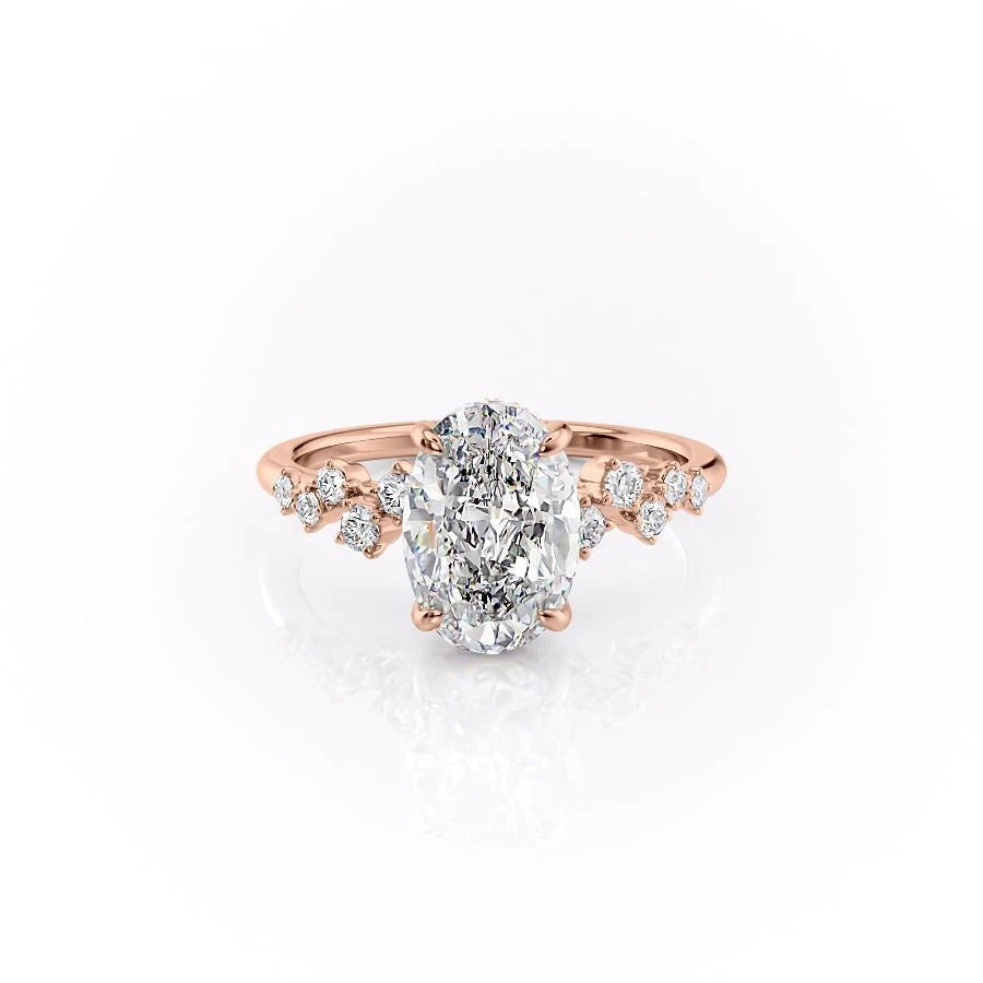 The Celeste — Oval Lab Diamond Pavé Shoulder Secret Halo Engagement Ring VI