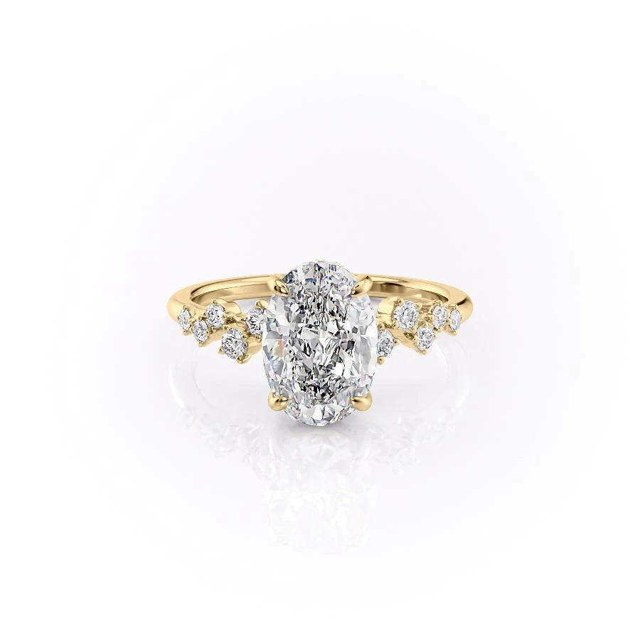 The Celeste — Oval Lab Diamond Pavé Shoulder Secret Halo Engagement Ring VI