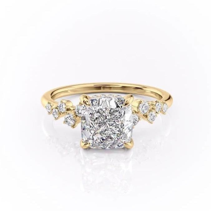 The Celeste — Cushion Lab Diamond Pavé Shoulder Secret Halo Engagement Ring VI