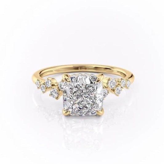 The Celeste — Cushion Lab Diamond Pavé Shoulder Secret Halo Engagement Ring VI