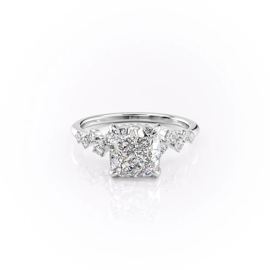 The Celeste — Cushion Lab Diamond Pavé Shoulder Secret Halo Engagement Ring VI