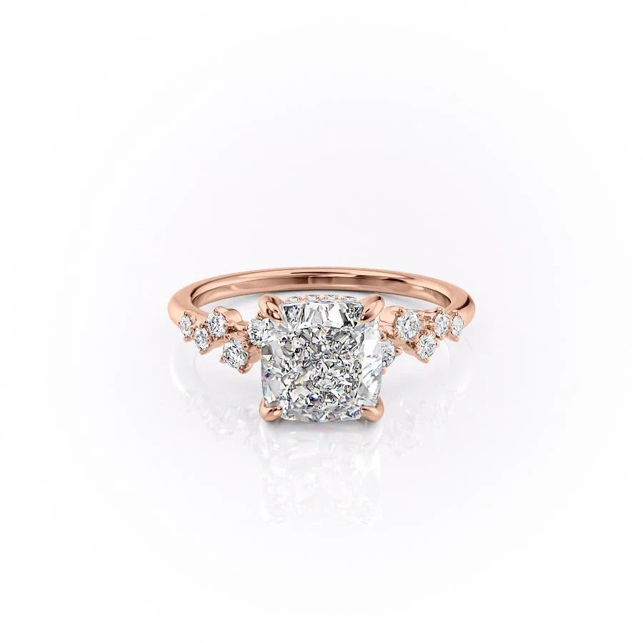 The Celeste — Cushion Lab Diamond Pavé Shoulder Secret Halo Engagement Ring VI