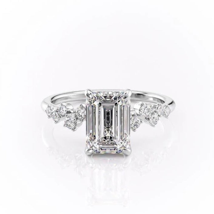 The Celeste — Emerald Lab Diamond Pavé Shoulder Secret Halo Engagement Ring VI