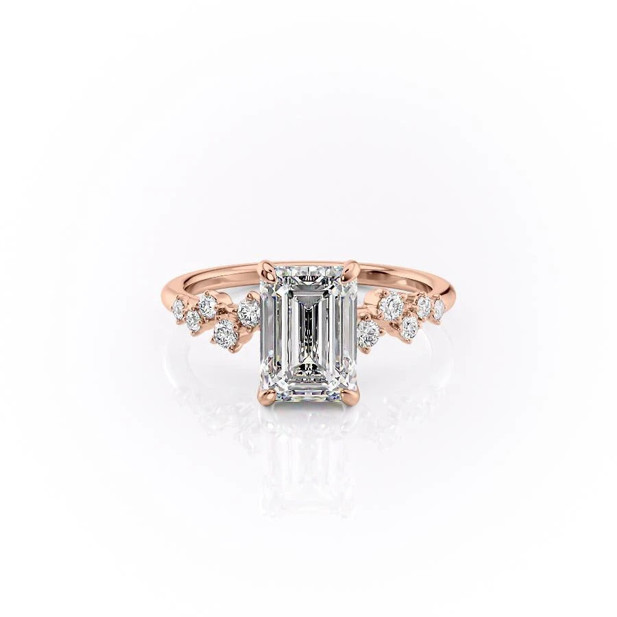 The Celeste — Emerald Lab Diamond Pavé Shoulder Secret Halo Engagement Ring VI