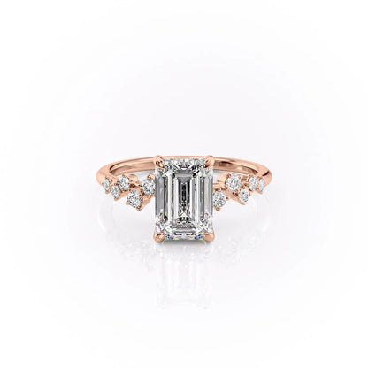 The Celeste — Emerald Lab Diamond Pavé Shoulder Secret Halo Engagement Ring VI