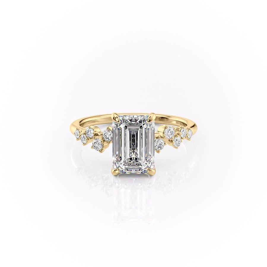 The Celeste — Emerald Lab Diamond Pavé Shoulder Secret Halo Engagement Ring VI