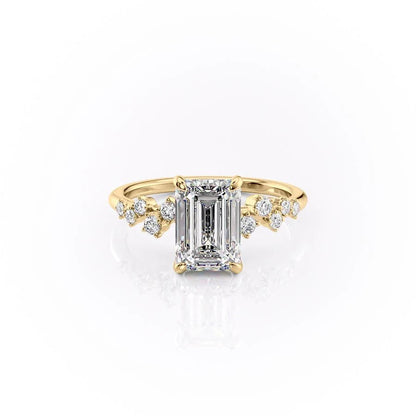 The Celeste — Emerald Lab Diamond Pavé Shoulder Secret Halo Engagement Ring VI