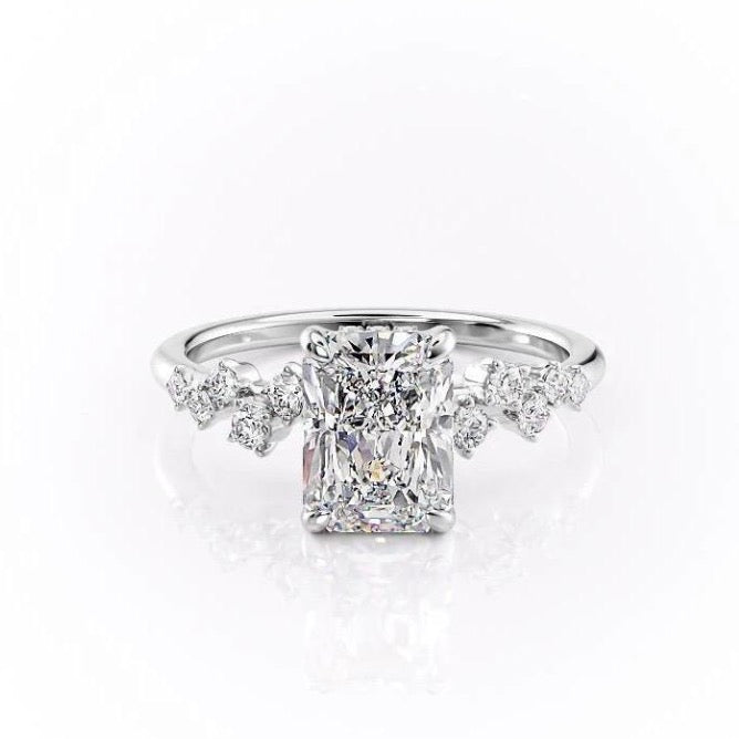 The Celeste — Radiant Lab Diamond Pavé Shoulder Secret Halo Engagement Ring VI