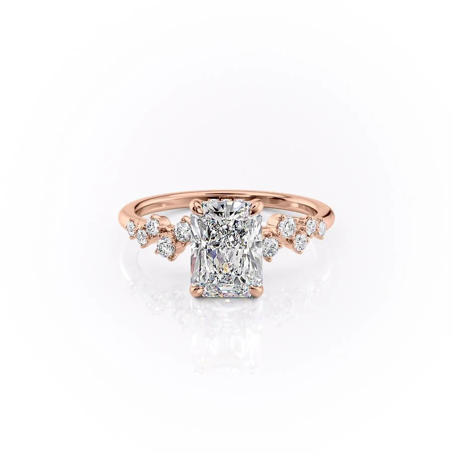 The Celeste — Radiant Lab Diamond Pavé Shoulder Secret Halo Engagement Ring VI